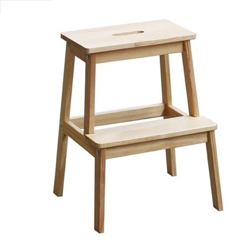 Taburete de escalera de madera maciza de doble capa, escalera de escalada interior y banco cambiador de zapatos para uso doméstico (acabado de madera natural) - Diseño elegante que ahorra espacio
