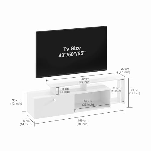 Image of FURNEASER Dexon Modern Engineered Wood Floor TV Cabinet with Storage | TV Entertainment Unit with Cabinet & Open Shelves | Media TV Stand for 32 to 55 Inch TV (Wenge & White)