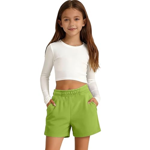 Catálogo de Ropa de Hockey sobre hierba para Niña para comprar hoy. 42 Bermudas para niñas, pantalones cortos deportivos de pierna ancha, cintura elástica, holgada, ropa de verano con bolsillos, Verde hierba, 4-5T