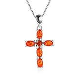 XYNSNDB Collares con Colgante de Cruz de ópalo, Verde y Naranja, Piedra Natal para Mujer, Cadena 925, Collar de circonio Rojo y Azul