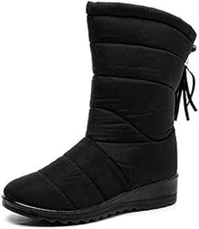 HLZHJXB Womens Snow Boots, Winter Boots Waterproof Fur Lined Mid-Calf Boot Lightweight Non Slip Warm Walking Boots for Skiing Walking Dog Hiker,Black,38EU