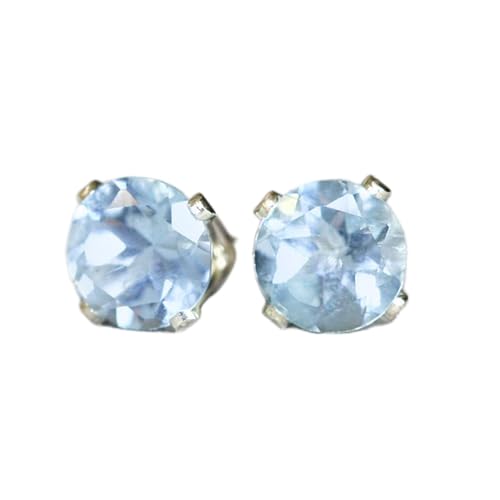 Aigue-marine boucles d'oreilles en argent 925 massif et puces rondes LKSTD_0631