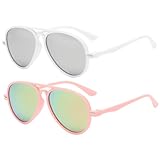 OWL Kids Sunglasses Aviator Set of 2 White & Pink for Toddler Boys Girls Party Pack Fashionable UV400 protection from the sun