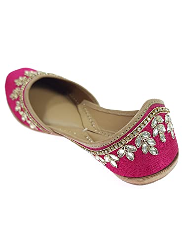 Image of Fulkari Women's Dolli Gold Genuine Soft Leather Embroidered Jutis | Bite and Pinch Free Jutti | Punjabi Formal Juttis | Girl's Wedding Flat Ladies Mojari | Formal Ethnic Juti |