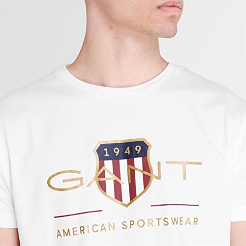 GANT REG SS Shirt À Manches Courtes Shield Regular, White, M Homme