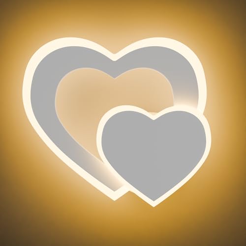 Voltix Applique da Parete Interno a LED a Forma di Cuore 12W 960LM – Lampada da Parete Moderna in Acrilico – Lampade da Muro Eleganti e Decorative – Applique Camera da Letto (Bianco Caldo - 3000K)