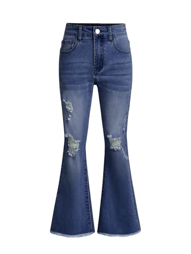 Milumia Girl's Ripped Flare Bell Bottom Jeans High Waist Denim Pants with Pockets
