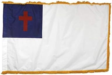 3x5' Christian Indoor Flag with Pole Hem and Gold Ornamental Fringe, Made in USA