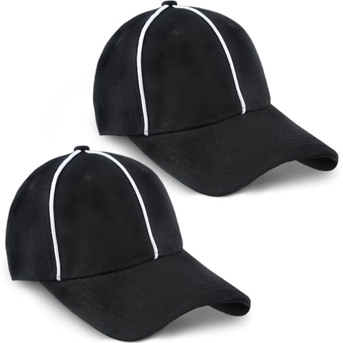 SGBETTER 2 Pcs Adult Black Referee Hat Football Referee Cap with White Stripes Baseball Hat Adjustable Ref Hat for Halloween Cosplay Costume Accessories