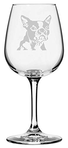 Boston Terrier Dog Themed Etched All Purpose 12.75oz Libbey Wine Glass