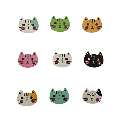 Norinoya 50Pcs Cat Wooden Buttons for Crafts Mixed Wood Buttons for Sewing DIY Cloth,Buttons for Sewing Knitting Arts Crafts DIY Handmade - Image 2