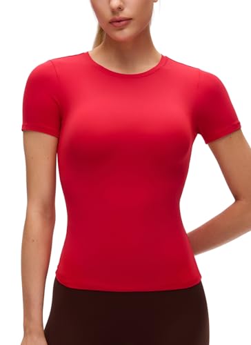 Image of CRZ YOGA Softembrace High Neck T-Shirt | Workout, Ultra Soft, Tight Fit, Waist Length, Short Sleeve Tops for Women