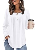WIHOLL Tops for Women Trendy Fall Outfits 2025 Long Sleeve Shirts Travel Fashion Clothing Tunics Business Casual Petite Ladies Tops and Blouses White S