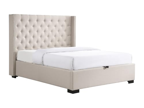 Vente-unique-CanapÈ abatible 200 x 200 cm con cabecero capitonÈ - Tela - Beige - Massimo