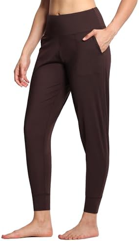 THE GYM PEOPLE Damen High Waist Jogginghose Stretch Leichte Sporthose | Tapered-Leg, 2 Taschen, Bauchkontrolle, Weiches, 4-Wege-Stretch, Atmungsaktiv, Laufhose Yoga Gym Fitness Wan