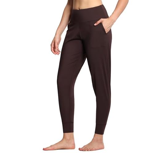 THE GYM PEOPLE Women's Joggers Pants Lightweight Athletic Leggings Tapered Lounge Pants for Workout, Yoga, Running Small Brown