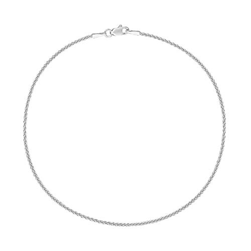 Ritastephens 14k Real White Gold Wheat Chain Anklet Lobster Lock Ankle Bracelet 1.1 Mm 10 Inches