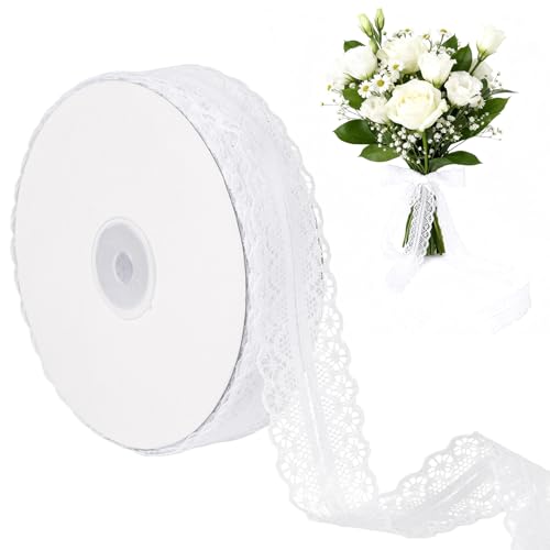 50 Yards White Lace Trim Ribbon Roll Vintage Crochet Lace for Gift Wrapping Sewing & Craft Projects Bridal Wedding Decor Dress Embellishment Floral DIY & Party Decorations