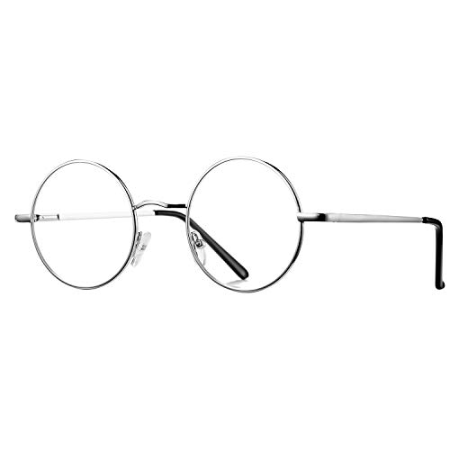Pro Acme Non Prescription Clear Lens Glasses Retro Small Round Metal Frame (Silver)