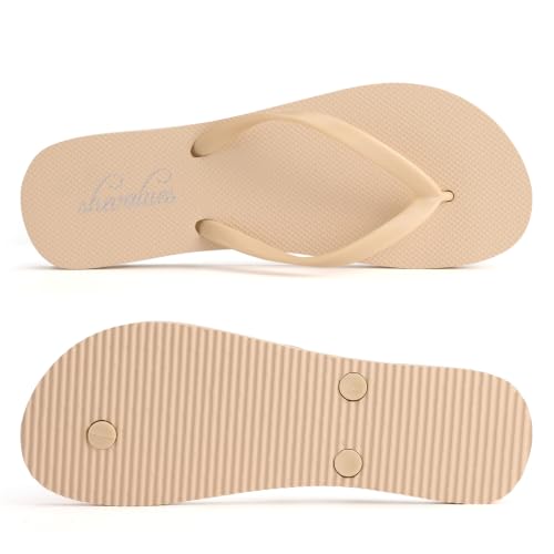 Image of shevalues Slim Flip Flops for Women Beach Rubber Shower Shoes Basic Thong Sandals