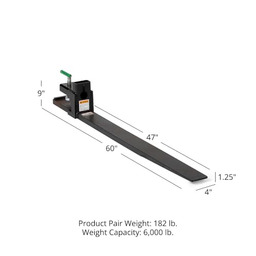 Image of Titan Attachments Pair Heavy-Duty 60 inch Clamp-On Pallet Forks, 47 inch x 4 inch Blade Length, Rated 6000 LB, Easy to Install on Loader or Skid Steer Bucket
