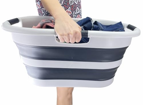 SAMMART - 40L Collapsible Plastic Laundry Basket - Foldable Pop Up Storage Container/Organizer - Portable Washing Tub - Space Saving Hamper/Basket (1, Grey/Slate Grey) - Image 7