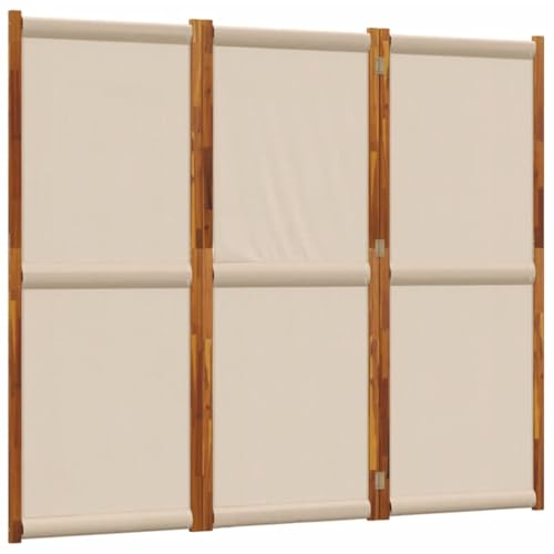Tmriohed Paravent 3 pièces - 210 x 180 cm - Brise-vue en bois d'acacia massif et textilène - Paravent pliable pour salon, bureau ou jardin - Taupe