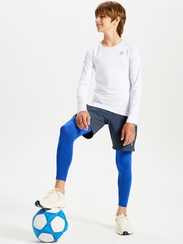 Image of DEVOROPA Boys Leggings Youth Compression Pants Sports Tights Basketball Football Baseball Soccer Baselayer Slim /Regular /Husky