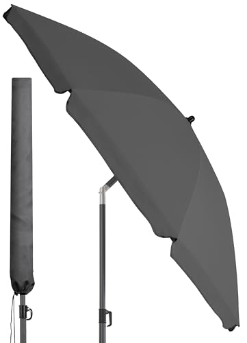 4smile Strandschirm SunnyJoy, Ø 180 cm Beige - UPF 50+ Sonnenschirm Strand mit Hülle, Sonnenschirm Balkon - Strandschirm windfest stabil, platzsparender Balkon Schirm als Ersatz für Kurbelschirm