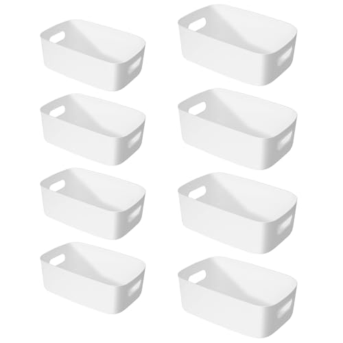 QUEZAVI 収納カゴ 白 収納ボックス 小物 8個セット 収納かご 収納ケース 小物 ホワイト 小物入れ 取っ手付き 棚 クローゼット 押入れ キッチン収納