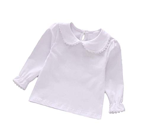 Image of Baby Girl Kids Blouses Long Sleeves Solid Color Doll Collar T-Shirt Top Bottom
