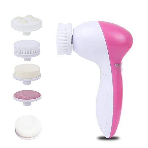 Lyrzzey Facial Cleansing Brush Pink with 5 Spin Brush Heads Replaceable for Deep Cleaning, Gentle Exfoliating, Massaging, Removing Blackhead