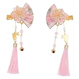 LALADEFIEE Lot De 2 Épingles à Cheveux Japonaises Délicates 2 Pièces Décor Fleurs Pompons Rose Pour Femmes Et Filles Usage Quotidien Et Cérémonies
