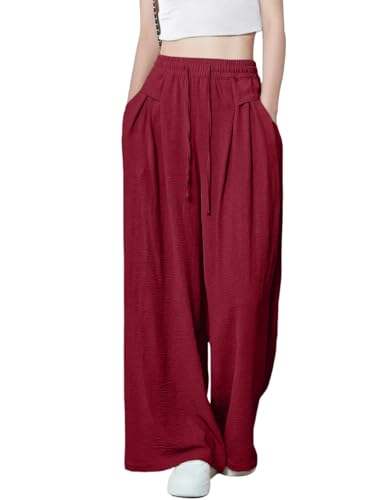 Image of GRECIILOOKS High Waist Polycotton Trousers for Women - Flared Parachute Pants with Side Pockets | Casual Travel Cargo Pants (Available in Plus Size and Value Pack)