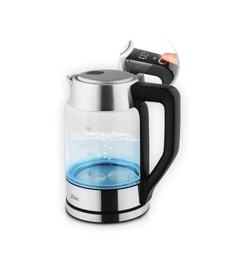 Zilan Hervidor de agua digital de vidrio con panel digital, luz LED azul, capacidad de 1,7 litros,...
