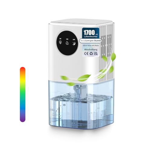 Luftentfeuchter 1700 ml, elektrischer Entfeuchter energiesparend | Ultra leise – mit Auto-Abschaltung & 7-farbigem Licht. Perfekt für Schlafzimmer...