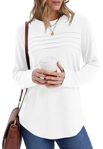 XIEERDUO Women's Pleated Tunic Tops Fall Long Sleeve Blouses Fashion Curved Hem Shirts Dressy Casual S-3XL3