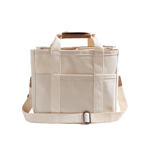 Adius Bolsas de lona para mujer, bolso de lona multibolsillo, bolso duradero grande, bolso de hombro, bolso de lona con compartimentos, bolso de mano de gran capacidad, Blanco, 13.8*5.9*9.8inch
