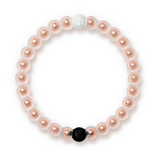 Lokai Metal & Silicone Beaded Bracelets for Women & Men, Metal Sphere - Stylish Jewelry Fashion Bead Bracelet with Black & White Beads - Ring Bangle Slide-On Style Over Wrist