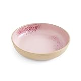 Portmeirion Minerals 8.7-Inch Low Serving Bowl, Rose Quartz - Stoneware from Recycled Clay, Handmade in Portugal, Reactive Glaze for a Unique Look, Microwave & Dishwasher Safe - Decorative Modern Bowl