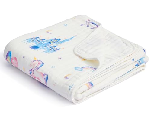 Image of ZPECC Muslin Baby Blanket Thicker, 30x40 Organic Cotton Newborn Receiving Quilt Hypoallergenic for Baby Essentials Swaddle Crib Stroller, Unicorn