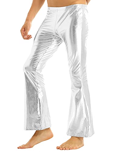 Men's Shiny Metallic Bell Bottom Retro Vintage 60s 70s Disco Bootcut Flared Pants Trousers