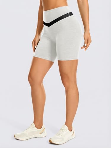 Aoysky Womens Buttery Soft Biker Shorts 6" High Waisted Color Block Workout Yoga Athletic Butt Lifting Volleyball Shorts White — view 2