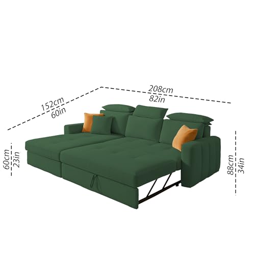 Image of Casaliving Gagnon LHS 4 Seater L Shape Corner Sofa Cum Bed for Living Room (Green Fabric) Premium Fabric Sofa