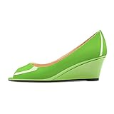 HDEUOLM Femmes Bas Compensé Talon Heel Ouvert Bout Slip-on Escarpins Classique Cute Dress Sandales 5 CM Heels Emeraude Vert 45 EU