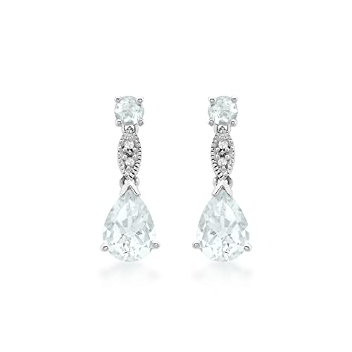 Boucles d'oreilles drop diamant aigue-marine or blanc 9ct bijoux fins femme