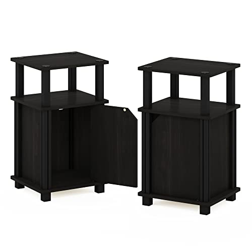 Image of Furinno Brahms 3-Tier End Side Sofa Table /Nighstand with Door, 2-Pack, Espresso /Black
