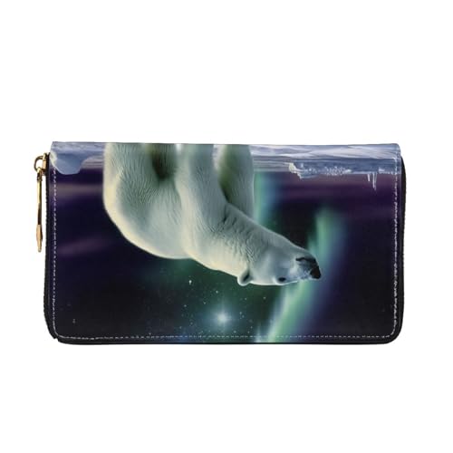 Polar Bears Northern Lights Women Wallets Leather Zip Around Clutch Purses Waterproof Credit Card Holder With Phone Holder Ladies Travel Coin Purse2