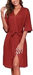 Ekouaer Short Robes for Women Lightweight Kimono Robes Knit Bathrobe Soft Sleepwear with Pockets S-XXL