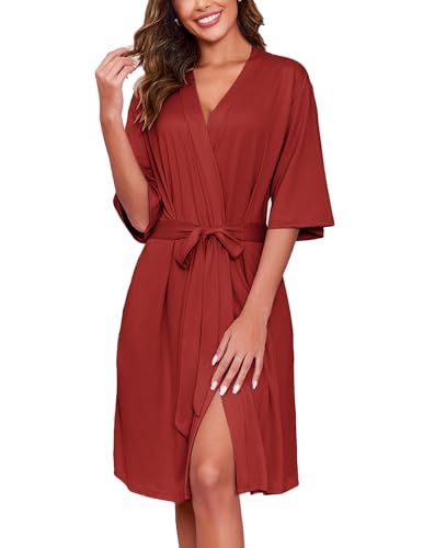 Image of Ekouaer Short Robes for Women Lightweight Kimono Robes Knit Bathrobe Soft Sleepwear with Pockets S-XXL